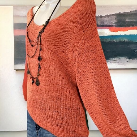 Slouchy Bohemian 3/4 sleeve cable knit oversized sweater - Picture 3 of 7